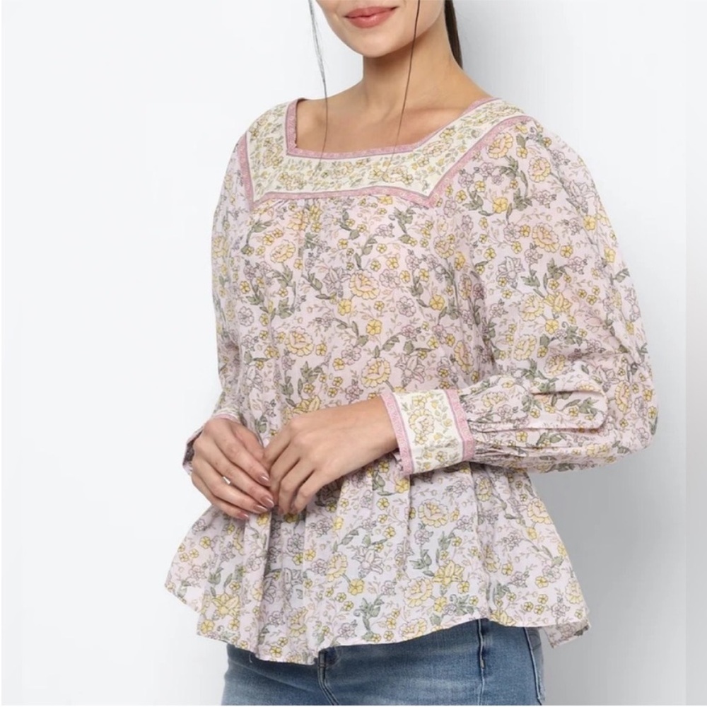 American Eagle Cottagecore Floral Cotton Long Sleeve Flowy Top Size L